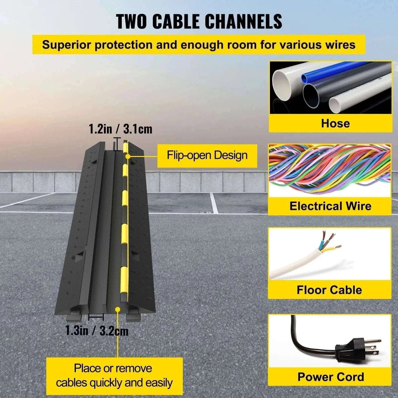 Heavy Duty Cable Protector Ramp 2 Channel 11000 lbs Driveway Cover-5PCS / spain