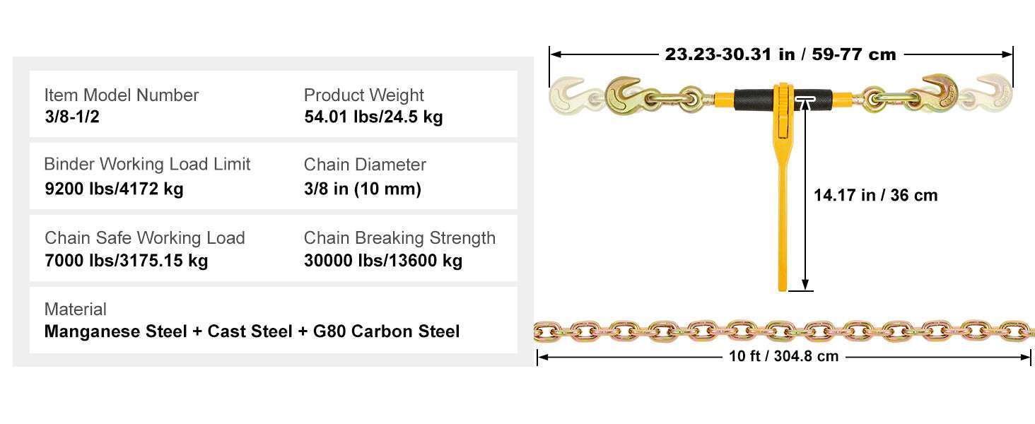 Heavy Duty Chain Binder Kit 3/8"–1/2" Ratchet Tie Down 2pcs-10ft / france