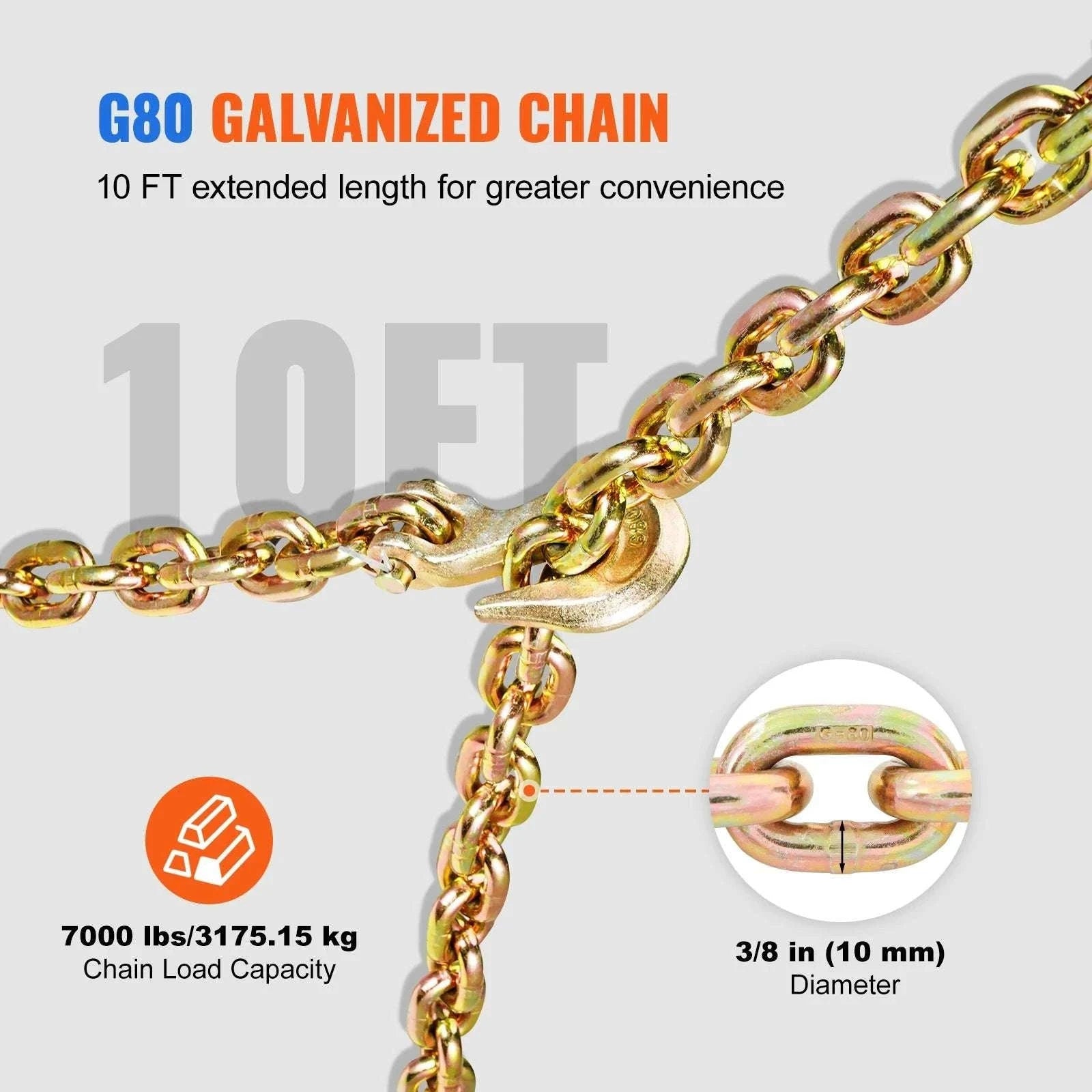 Heavy Duty Chain Binder Kit 3/8"–1/2" Ratchet Tie Down 2pcs-10ft / france