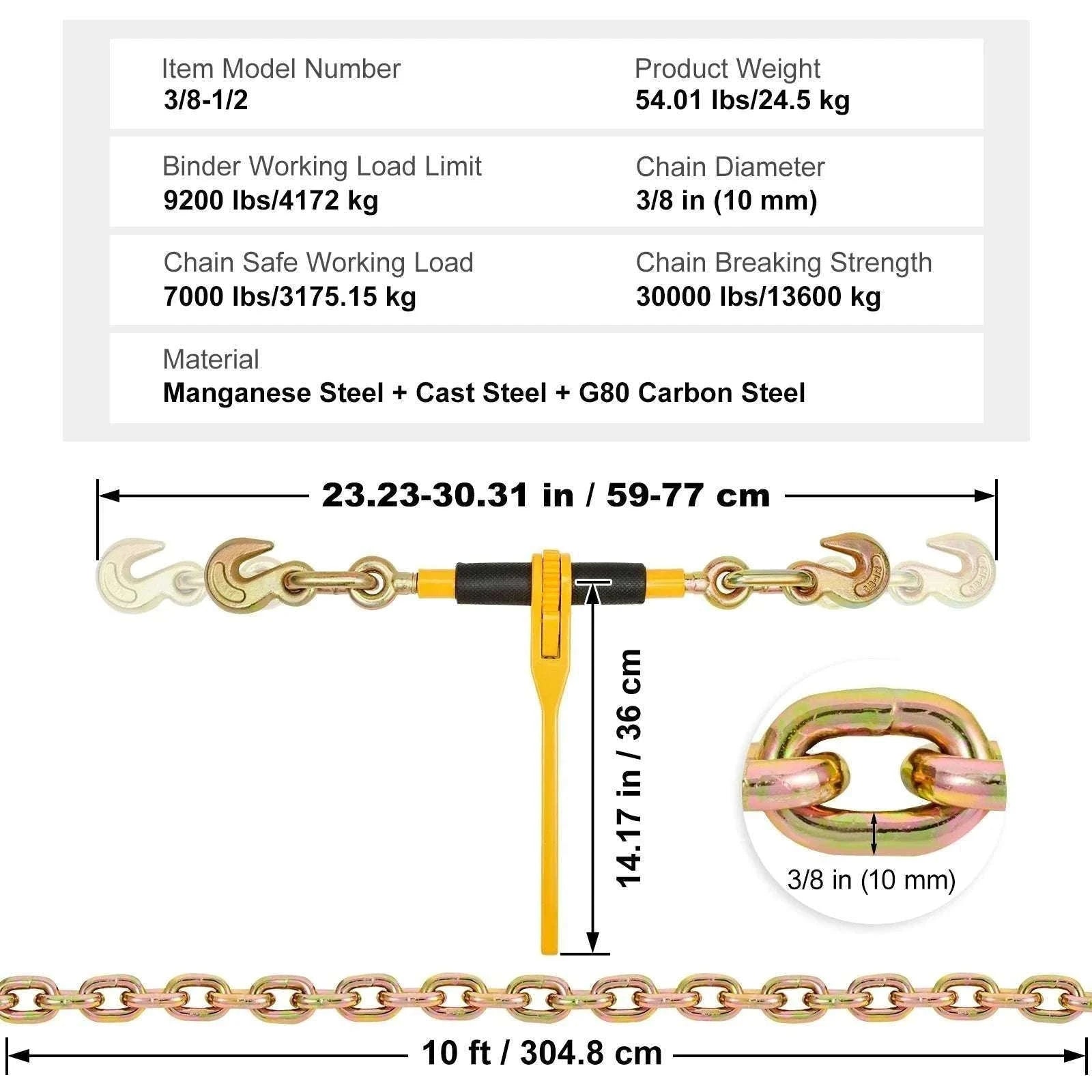 Heavy Duty Chain Binder Kit 3/8"–1/2" Ratchet Tie Down 2pcs-10ft / france