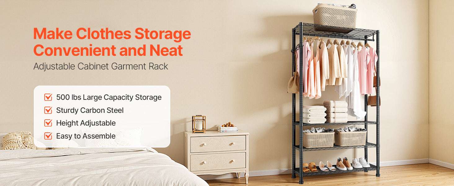 Heavy Duty Clothes Rack with Adjustable Shelves & 450–500 lb Load-2 Hanging Rods / United States