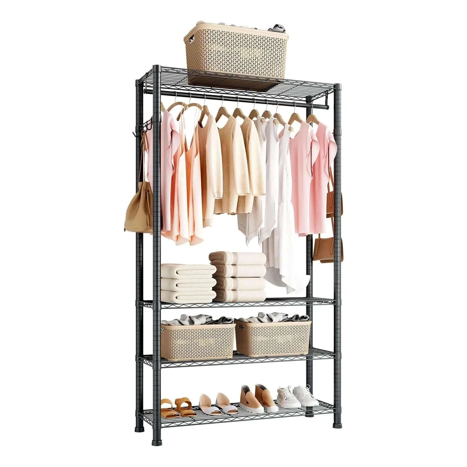 Heavy Duty Clothes Rack with Adjustable Shelves & 450–500 lb Load-2 Hanging Rods / United States