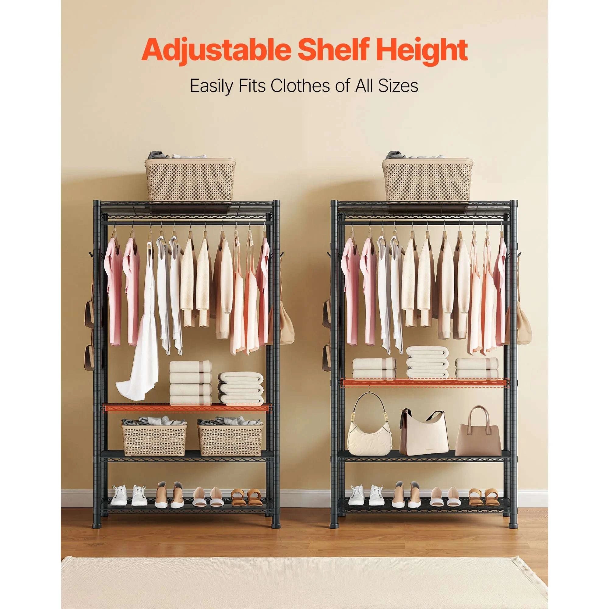 Heavy Duty Clothes Rack with Adjustable Shelves & 450–500 lb Load-2 Hanging Rods / United States
