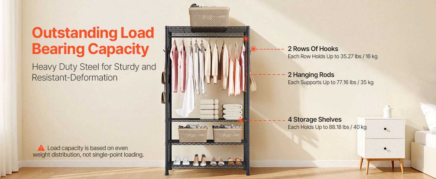 Heavy Duty Clothes Rack with Adjustable Shelves & 450–500 lb Load-2 Hanging Rods / United States