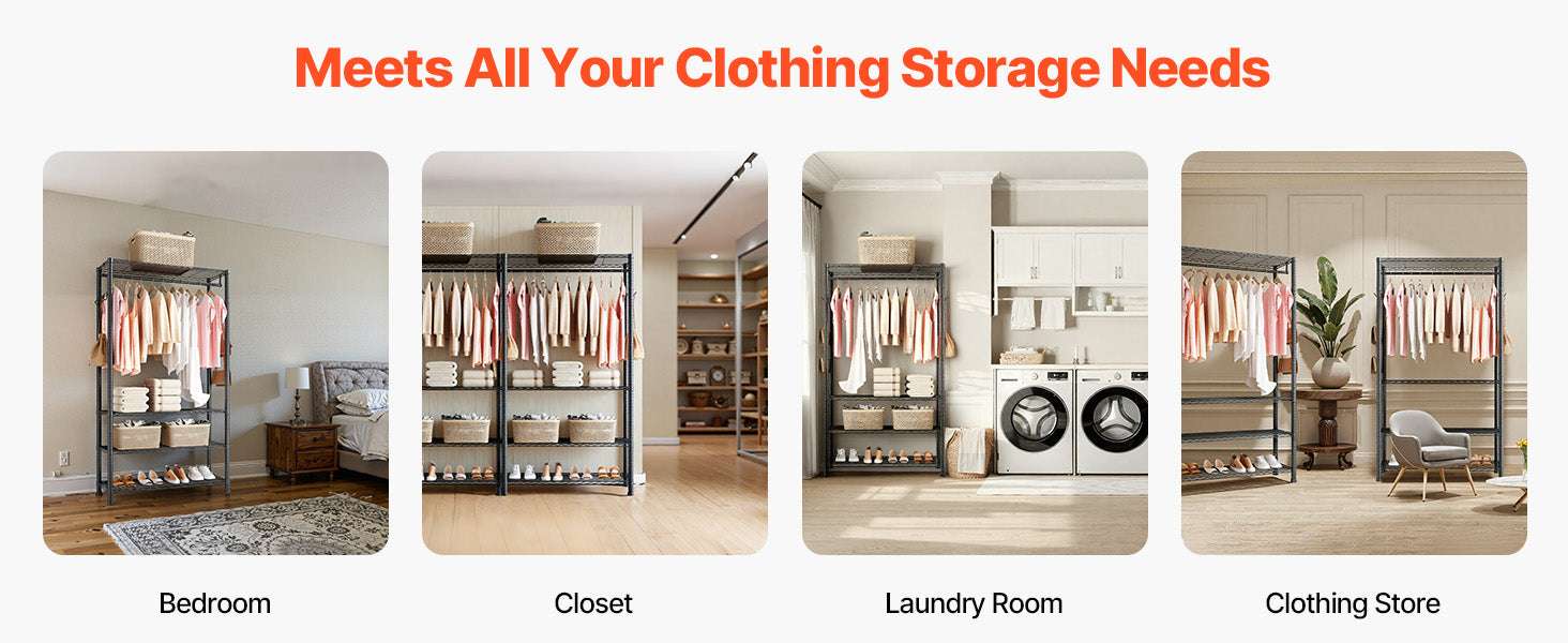 Heavy Duty Clothes Rack with Adjustable Shelves & 450–500 lb Load-2 Hanging Rods / United States