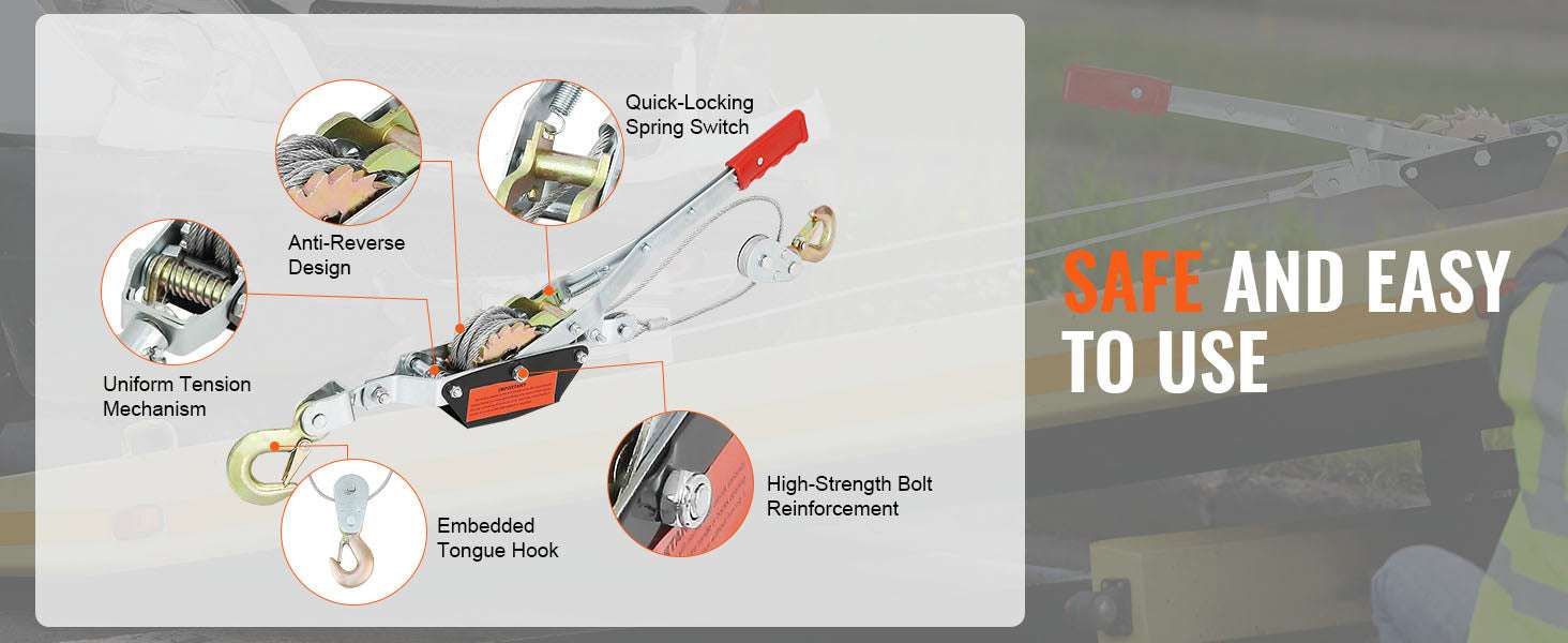 Heavy Duty Come Along Winch 2/4/5 Ton Cable Puller for Recovery-5 T / france