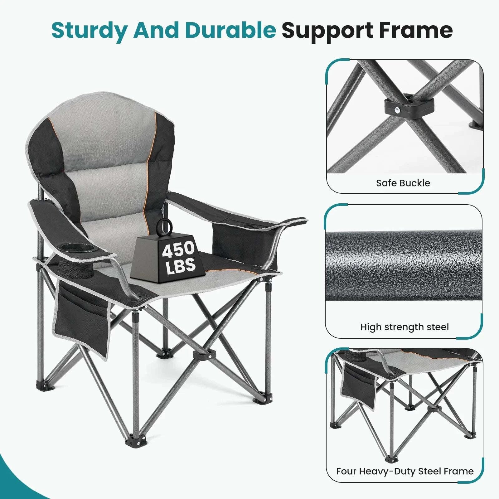 Heavy Duty Folding Camping Chair 450lbs Capacity with Cup Holder-Blue Gray / United States