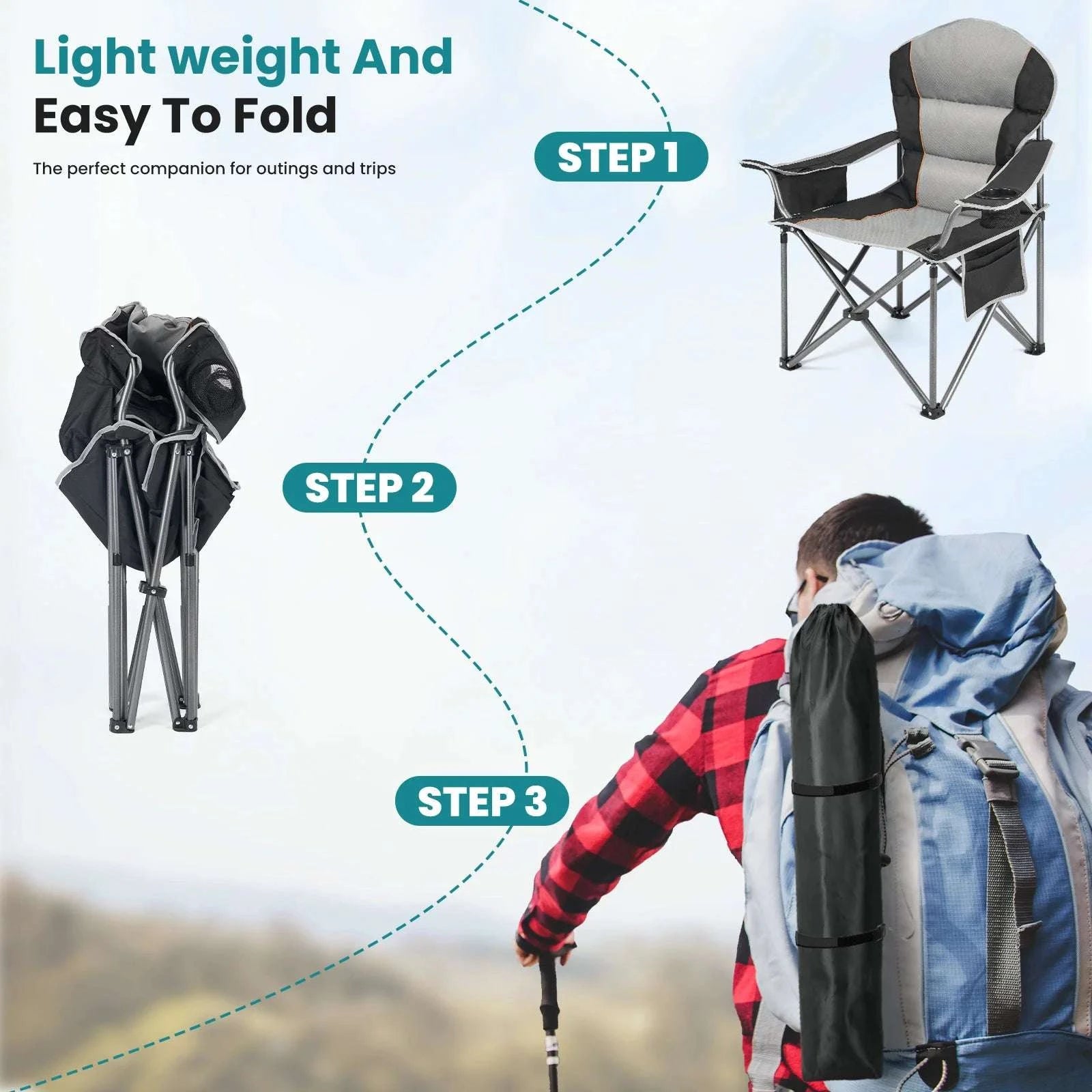 Heavy Duty Folding Camping Chair 450lbs Capacity with Cup Holder-Blue Gray / United States