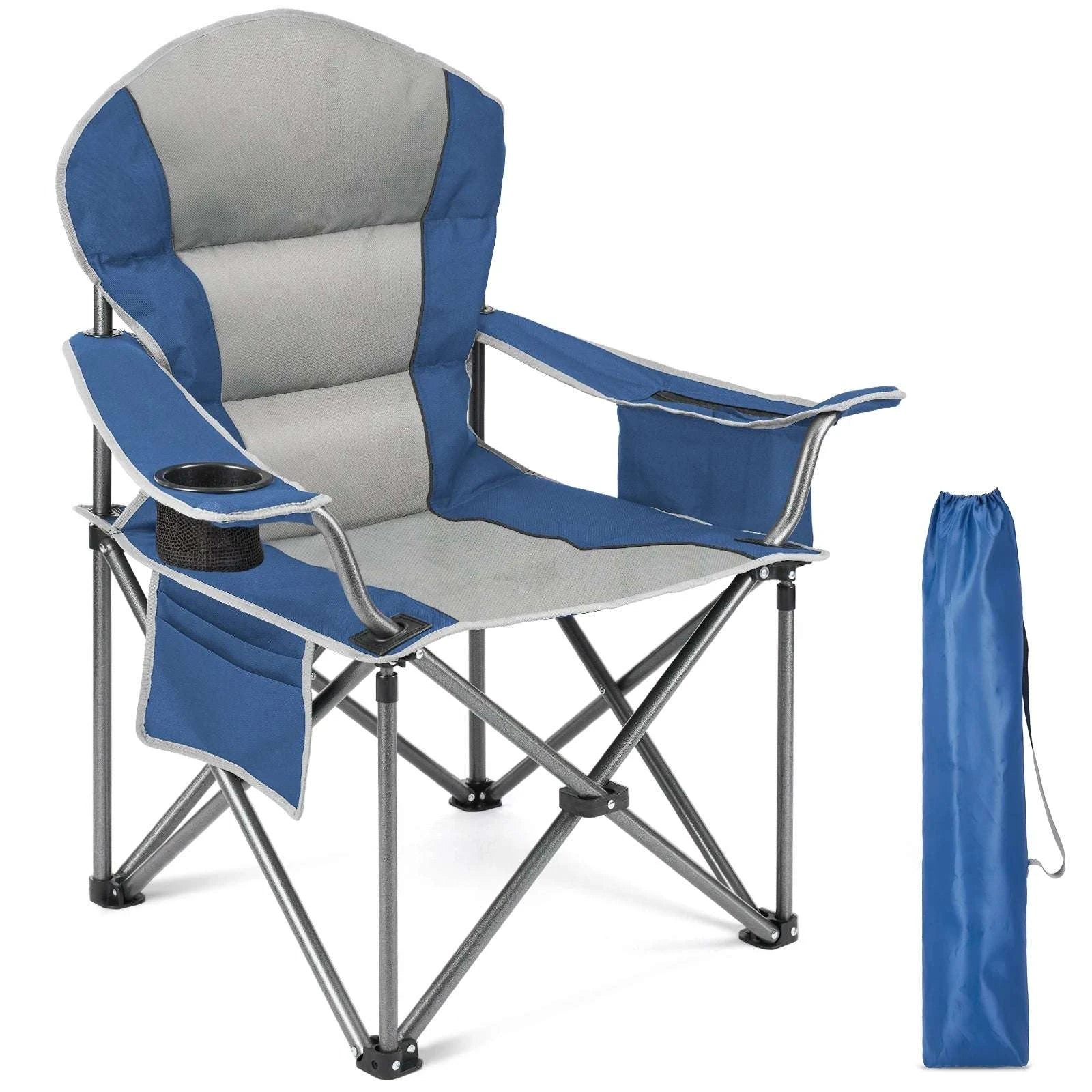 Heavy Duty Folding Camping Chair 450lbs Capacity with Cup Holder-Blue Gray / United States