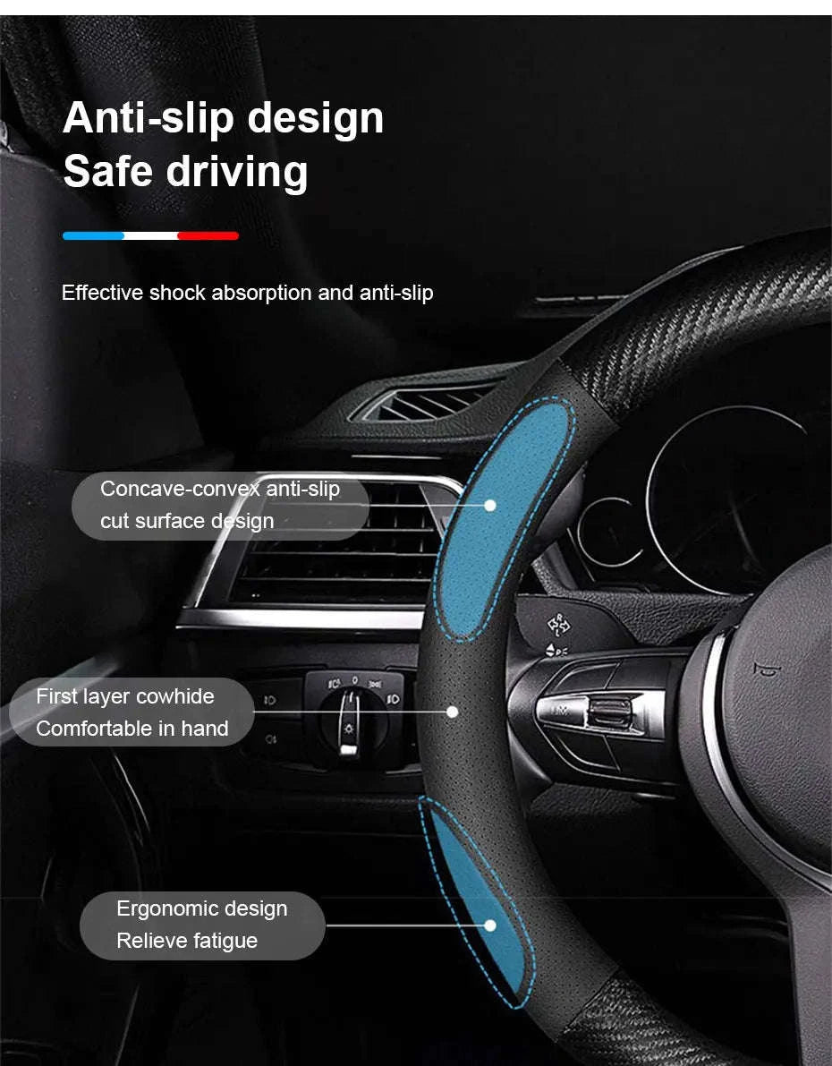 Heavy Duty Full-Wrapped Steering Wheel Cover 38cm Universal-Red