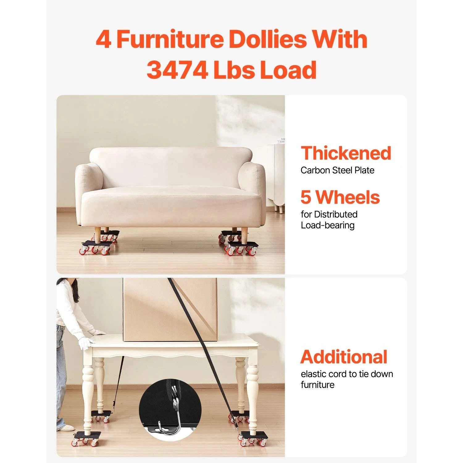 Heavy Duty Furniture Dolly Set 3474Lbs with 360° Wheels & Brakes-4pcs / CZECH REPUBLIC