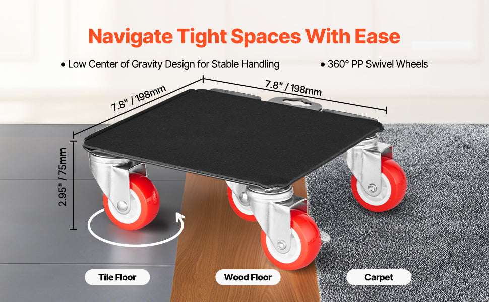 Heavy Duty Furniture Dolly Set 3474Lbs with 360° Wheels & Brakes-4pcs / CZECH REPUBLIC