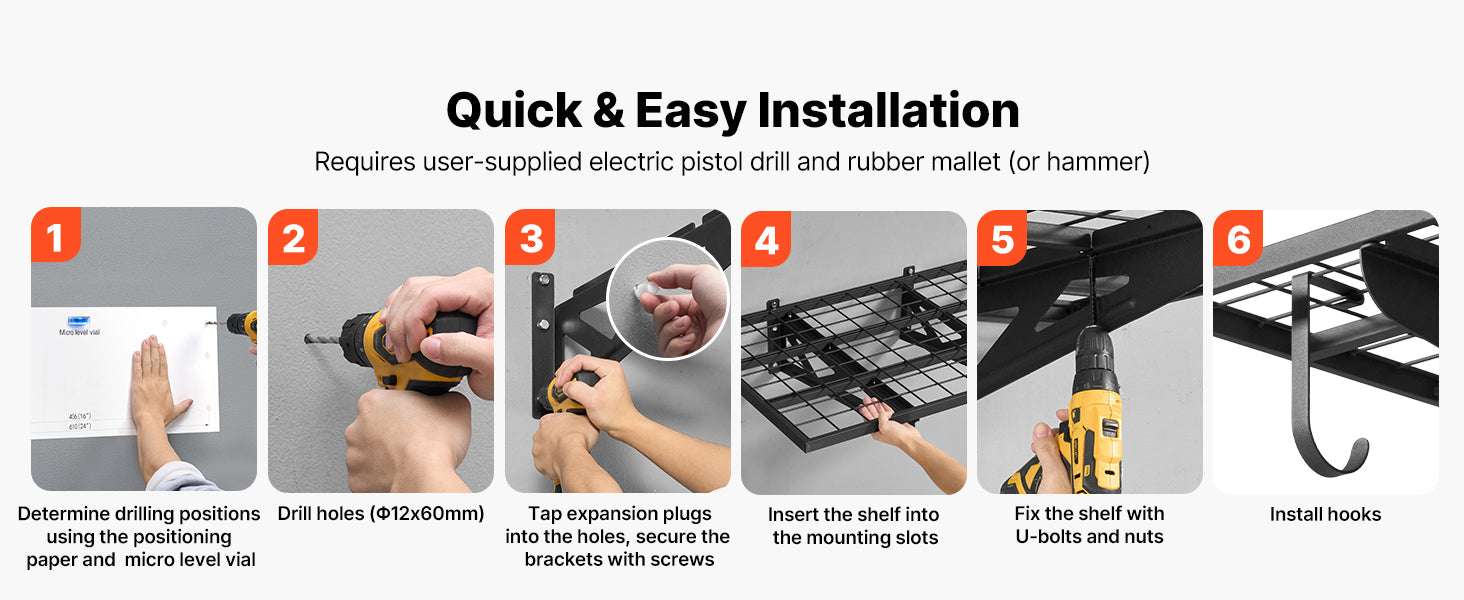Heavy-Duty Garage Wall Shelving 2-Tier Steel Rack with Hooks-24x36inch / United States