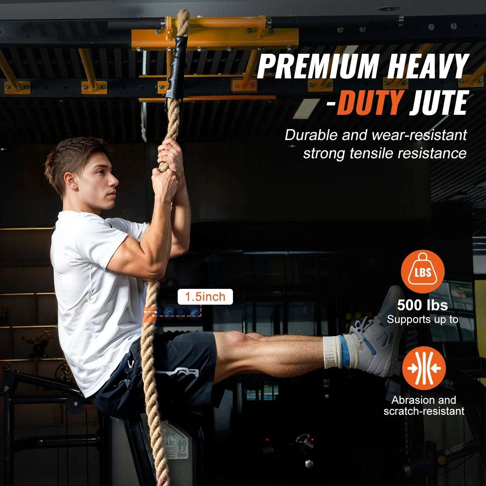 Heavy-Duty Gym Climbing Rope for Strength Training (10–30 ft)-10in / United States