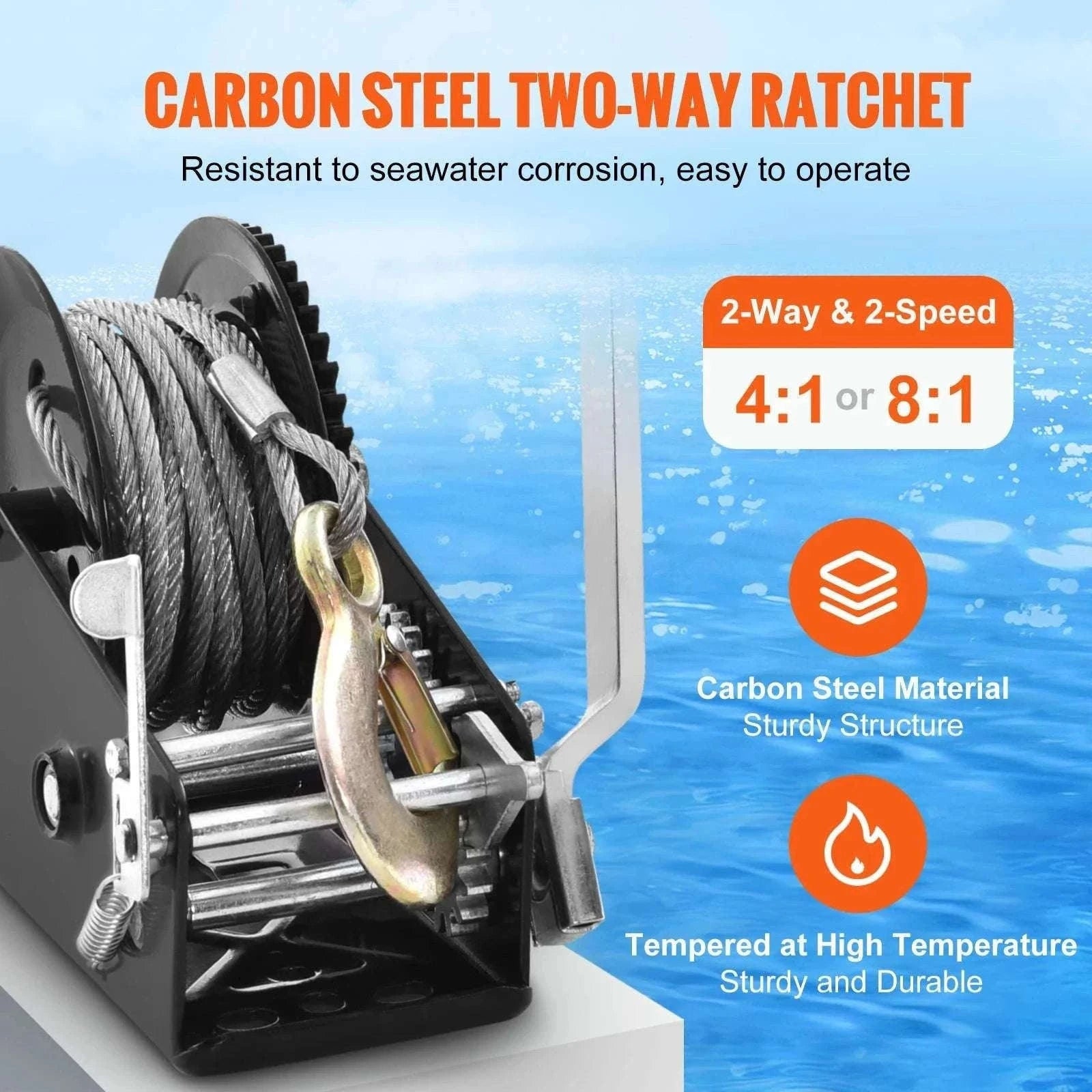 Heavy Duty Hand Winch with 33 ft Steel Cable for Boat Trailer ATV-3500lbs / Poland