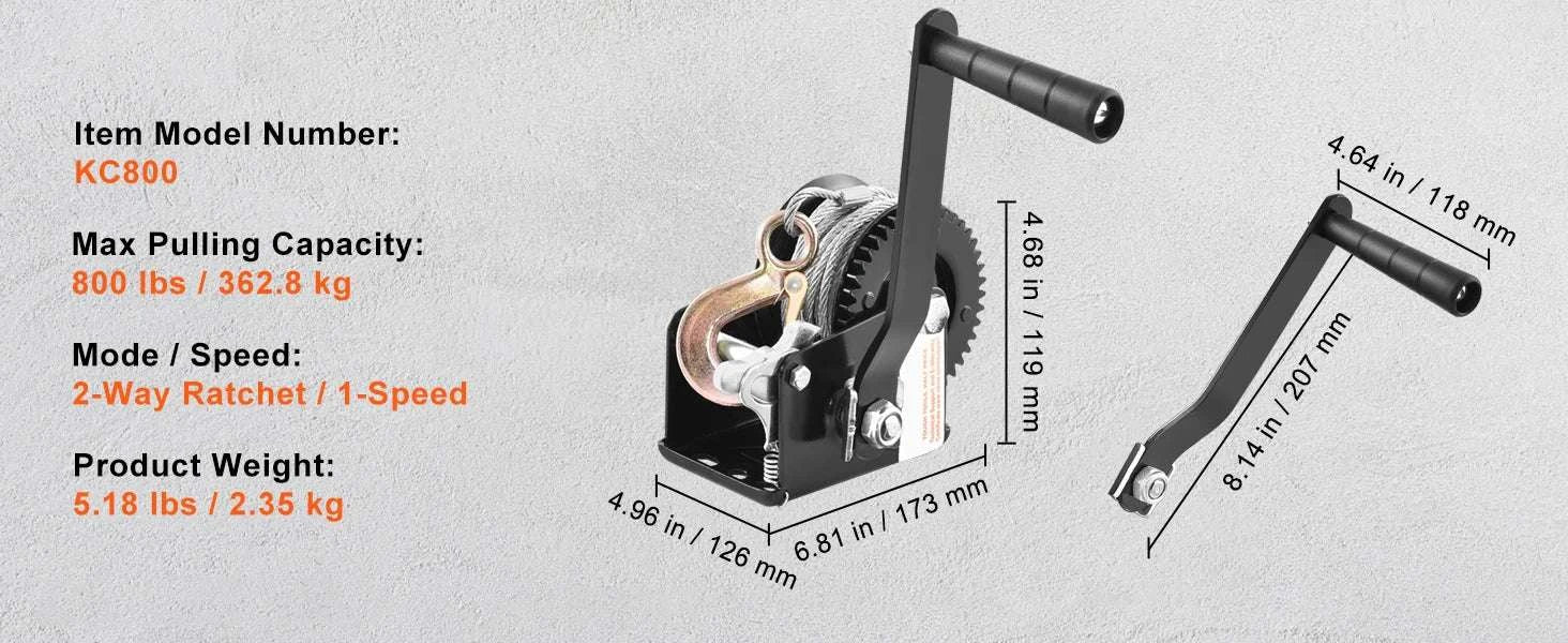 Heavy Duty Hand Winch with 33 ft Steel Cable for Boat Trailer ATV-3500lbs / Poland
