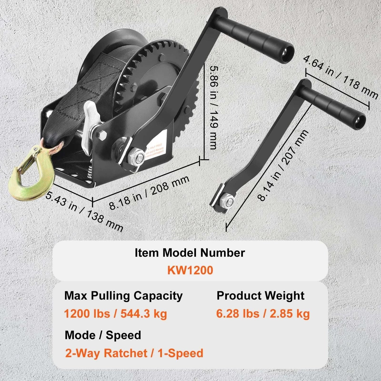 Heavy Duty Hand Winch with Strap & Two-Way Ratchet (Up to 3500 lbs)-3500lbs / United States