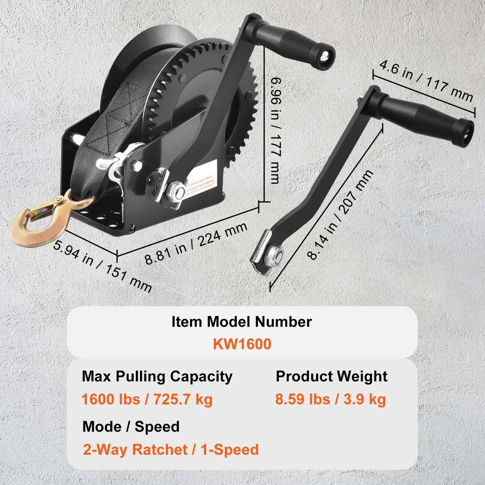 Heavy Duty Hand Winch with Strap & Two-Way Ratchet (Up to 3500 lbs)-3500lbs / United States