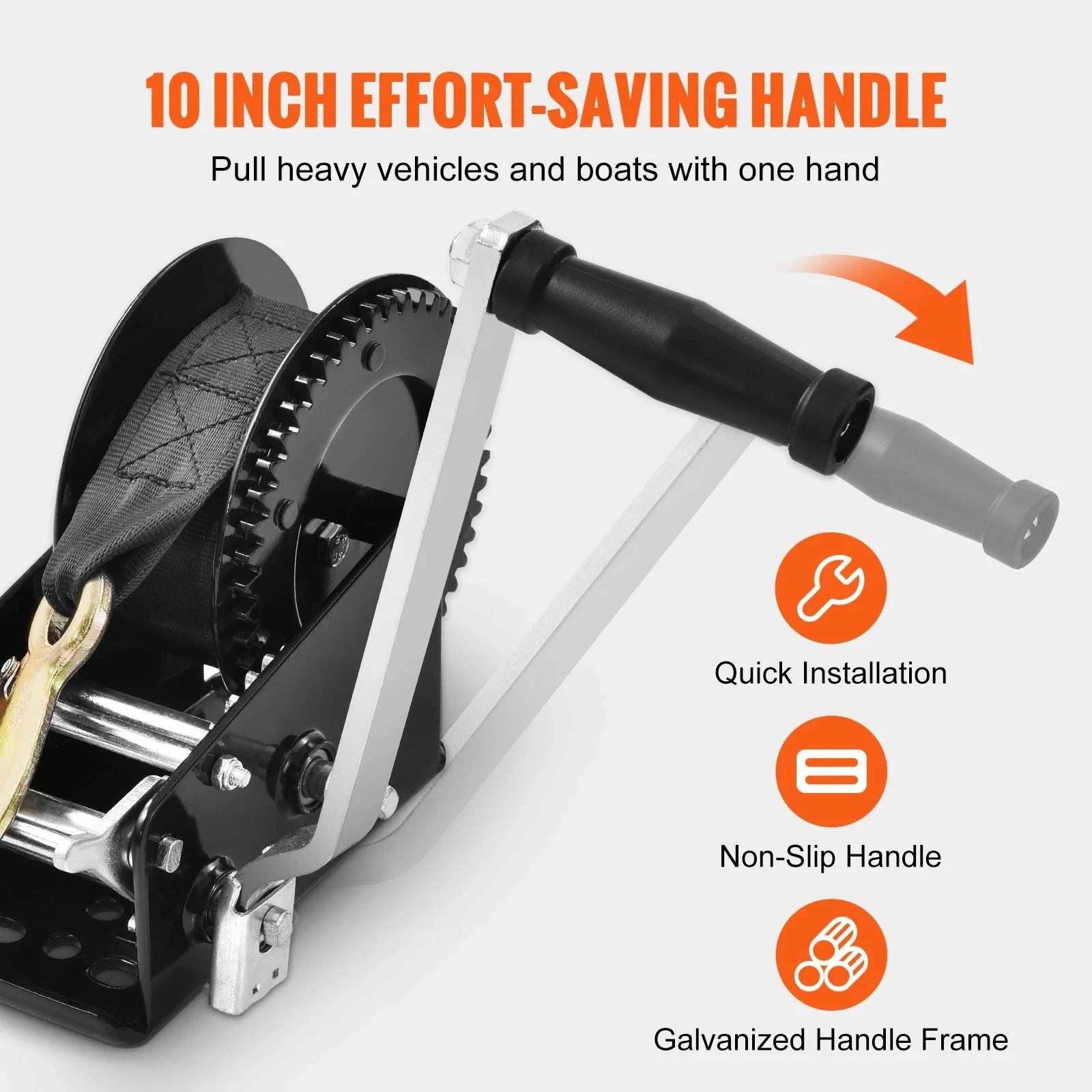 Heavy Duty Hand Winch with Strap & Two-Way Ratchet (Up to 3500 lbs)-3500lbs / United States