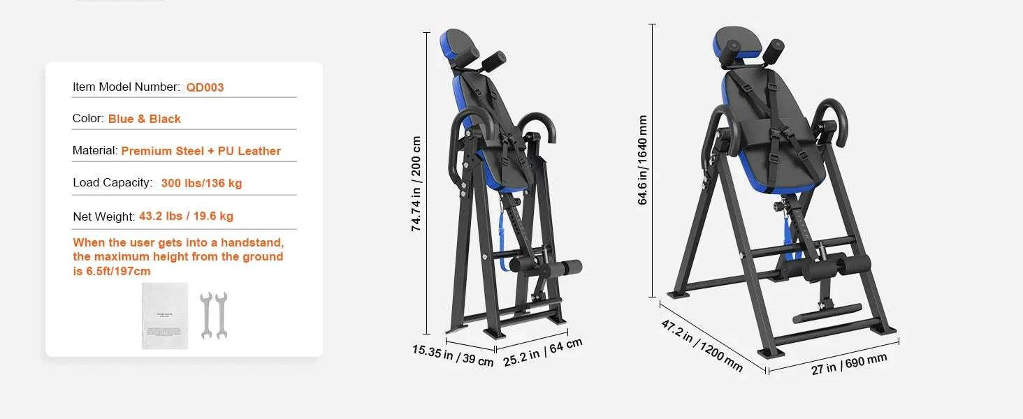 Heavy Duty Inversion Table Back Stretcher with Adjustable Height-Blue  Black / United States