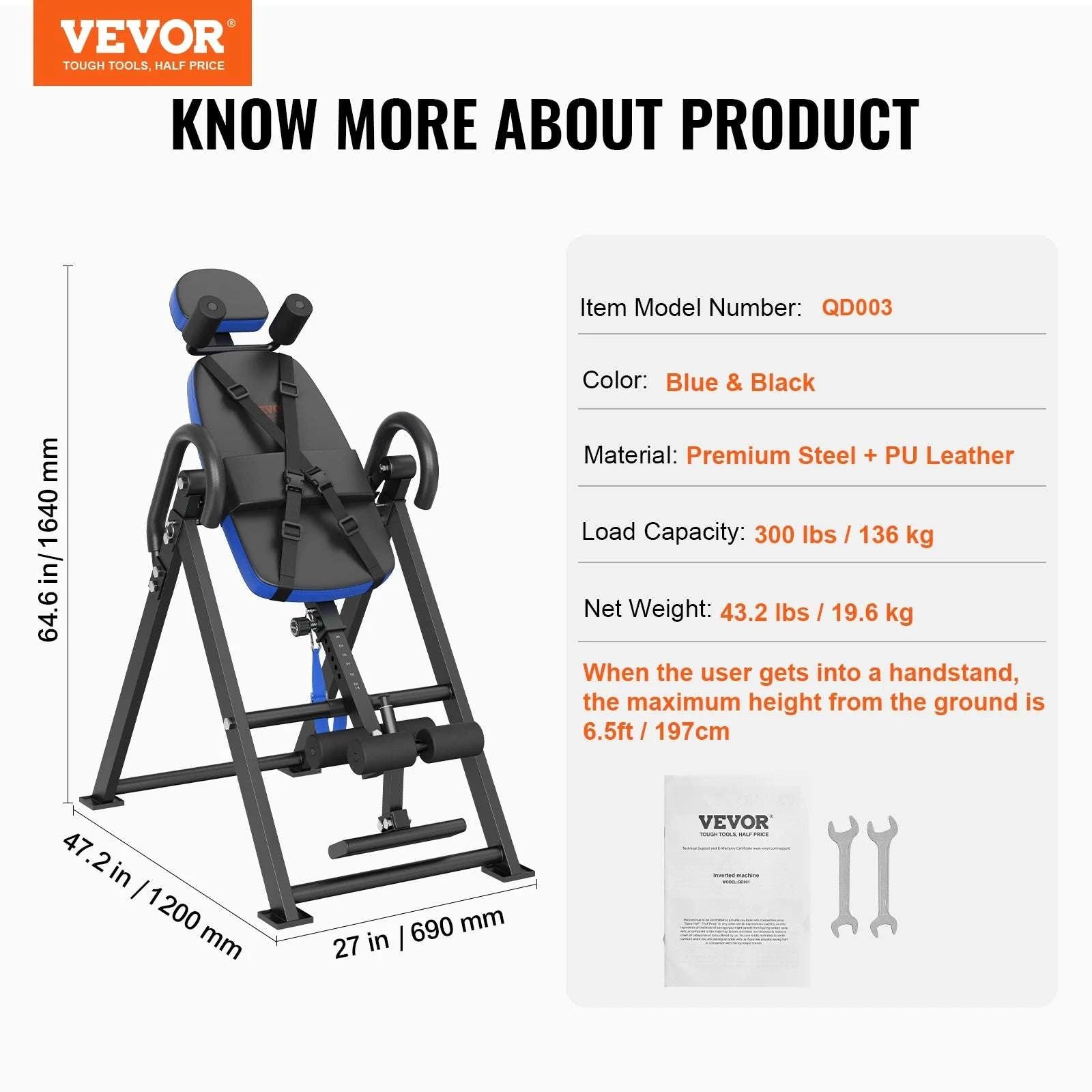 Heavy Duty Inversion Table Back Stretcher with Adjustable Height-Blue  Black / United States