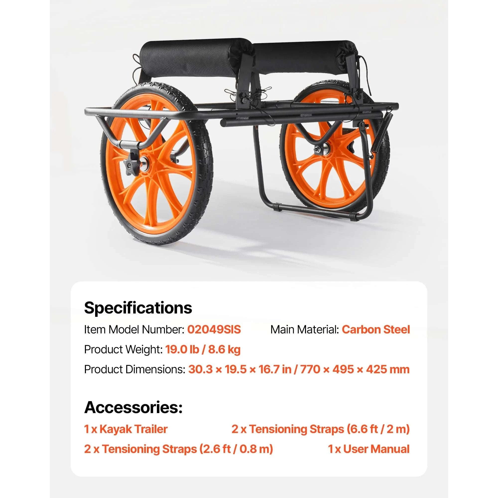 Heavy-Duty Kayak Cart 330 lbs with 15" Rubber Wheels & Straps-330 lbs / United States