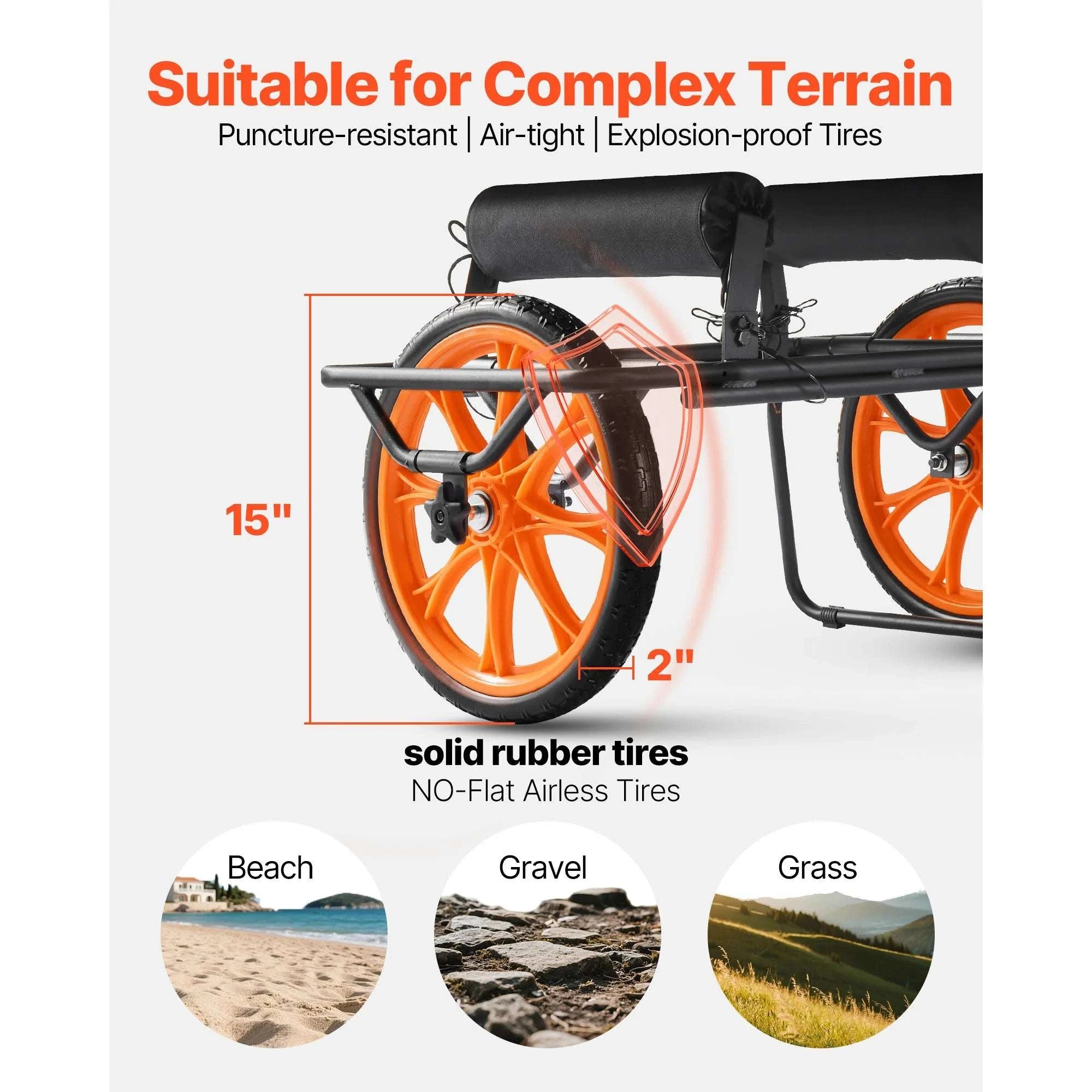 Heavy-Duty Kayak Cart 330 lbs with 15" Rubber Wheels & Straps-330 lbs / United States