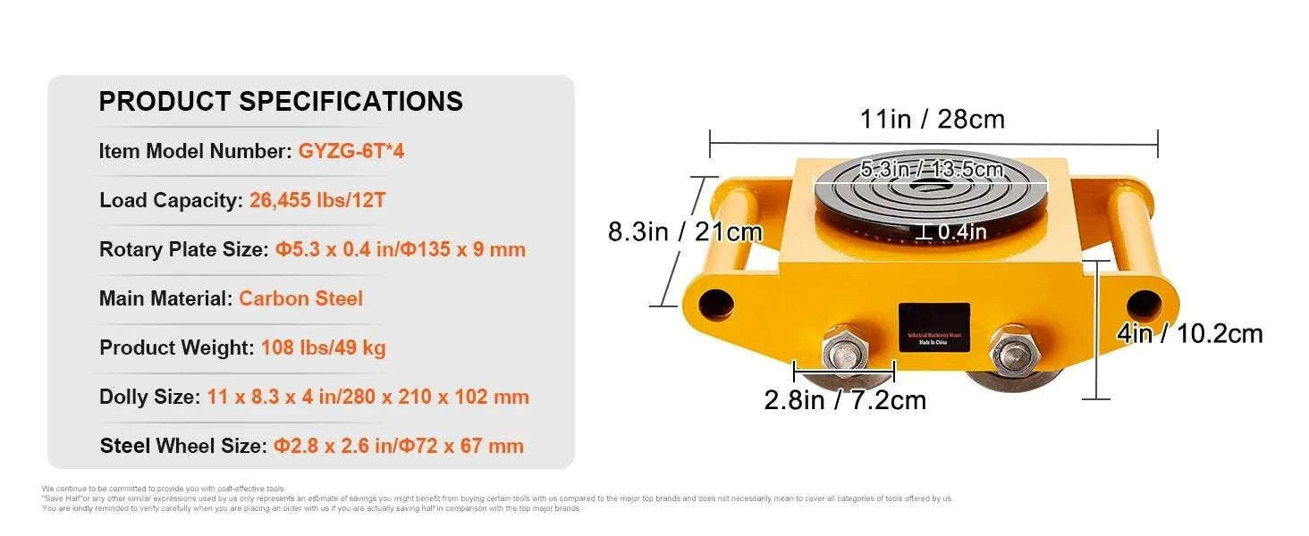 Heavy Duty Machinery Skate Dolly 6T-12T with PU Wheels-12T / United States