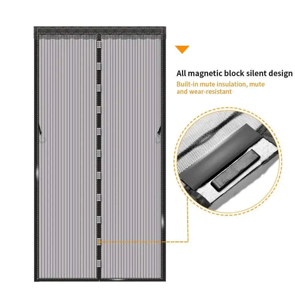 Heavy Duty Magnetic Screen Door Mesh Curtain-Black 90 x 210cm