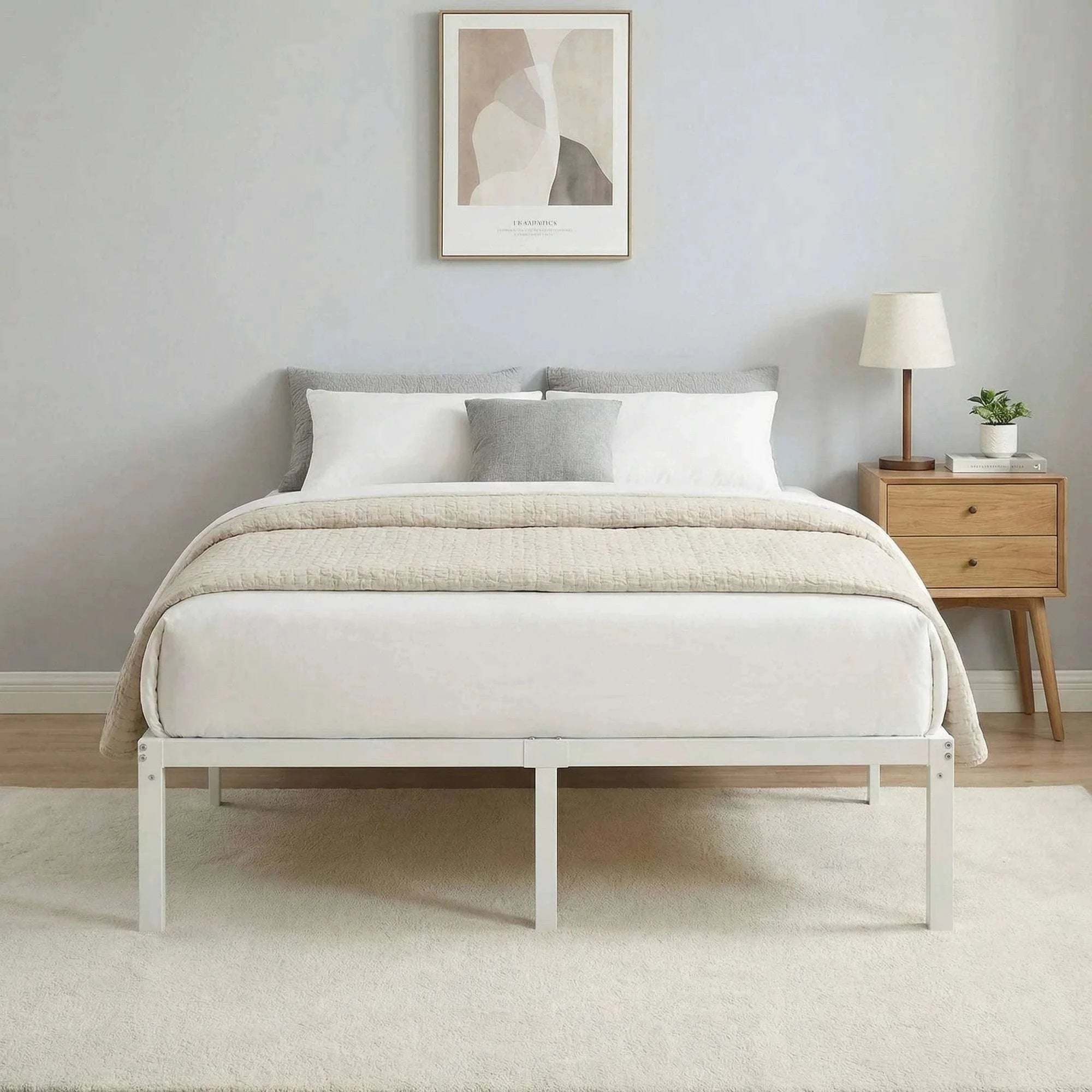 Heavy-Duty Metal Bed Frame with 14" Storage, No Box Spring-Black / King / United States