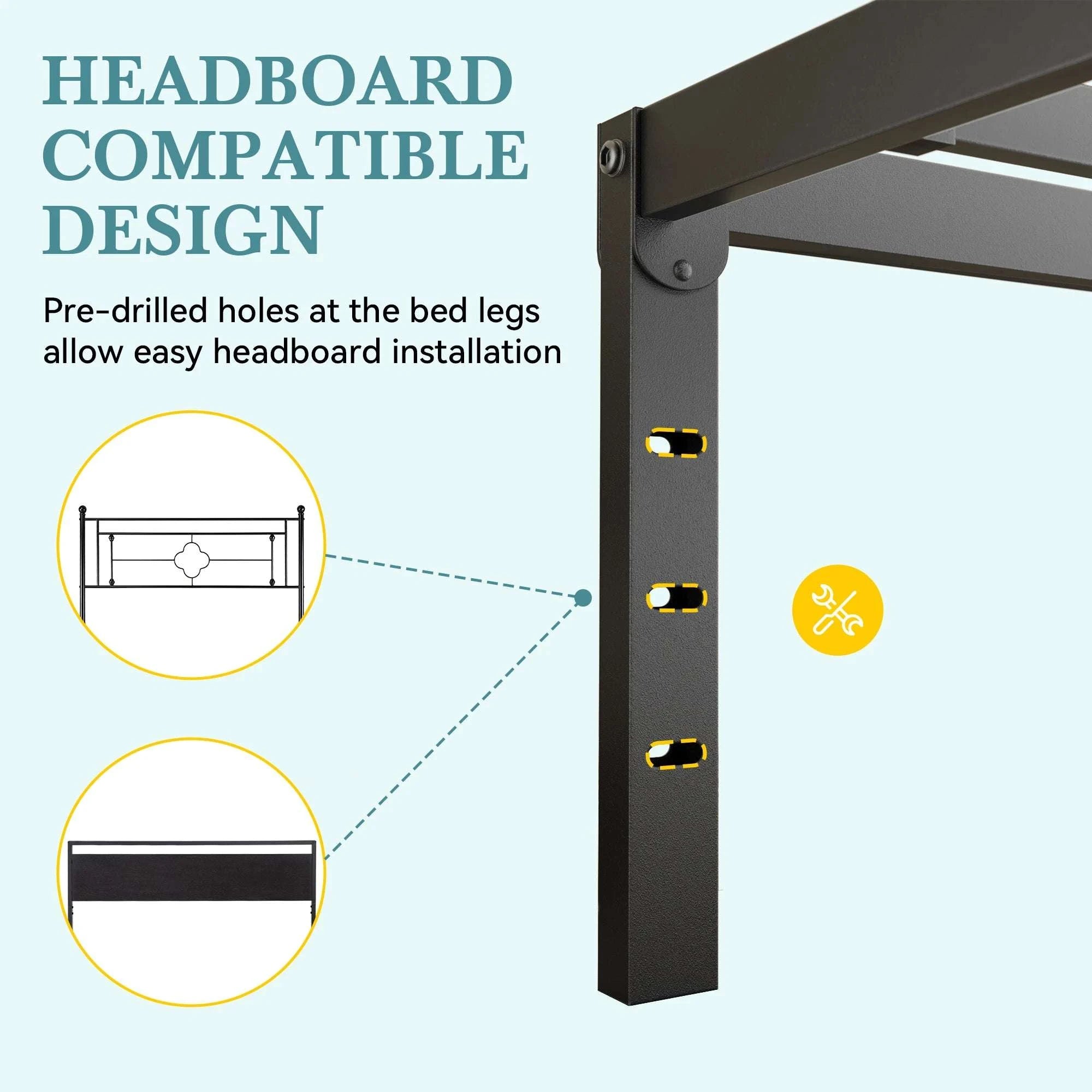 Heavy-Duty Metal Bed Frame with 14" Storage, No Box Spring-Black / King / United States
