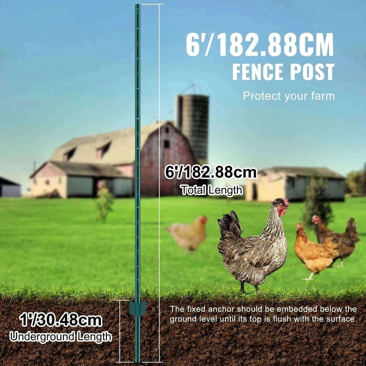 Heavy Duty Metal Fence Post 6 ft Set of 6-6pcs 6inch / Poland