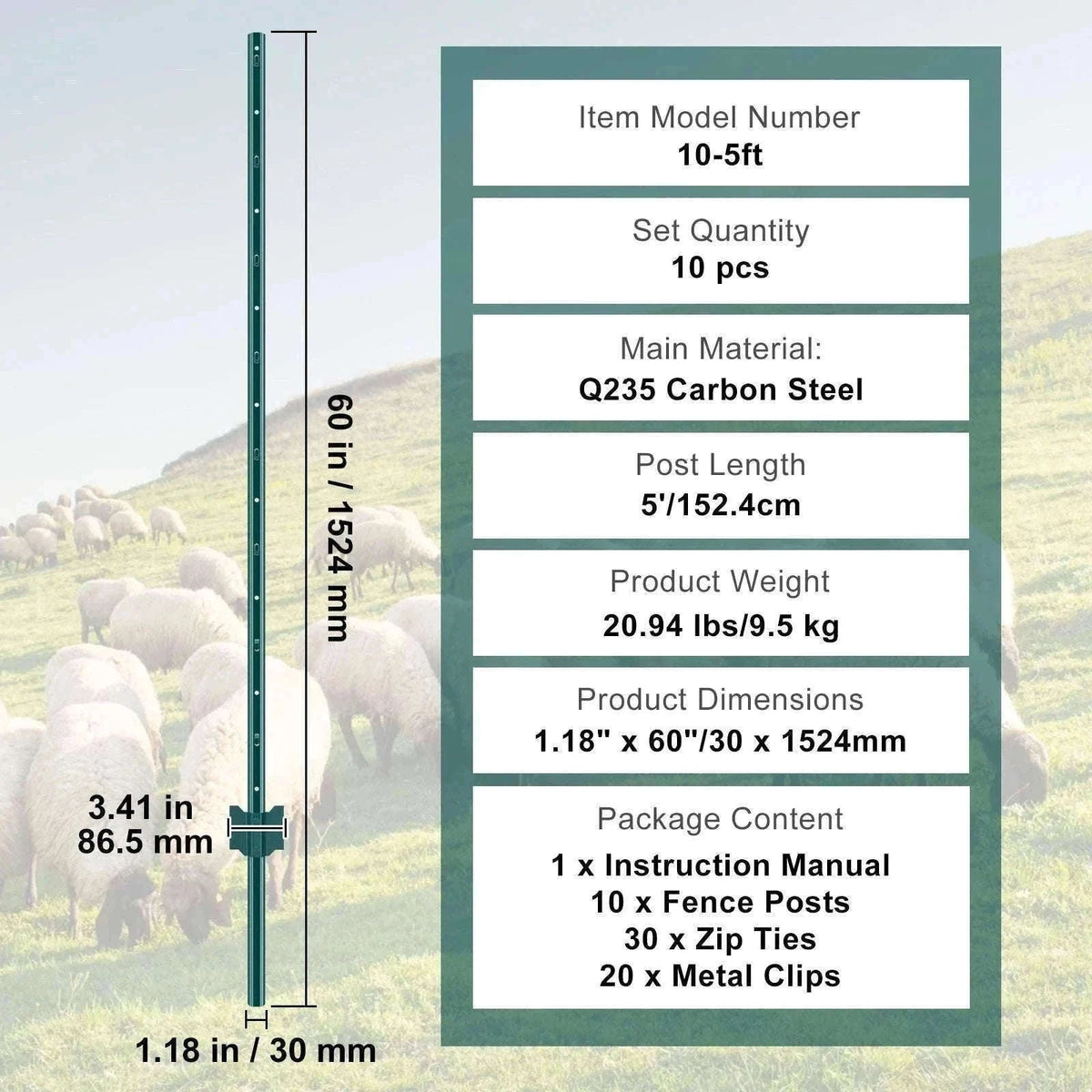 Heavy Duty Metal Fence Post 6 ft Set of 6-6pcs 6inch / Poland