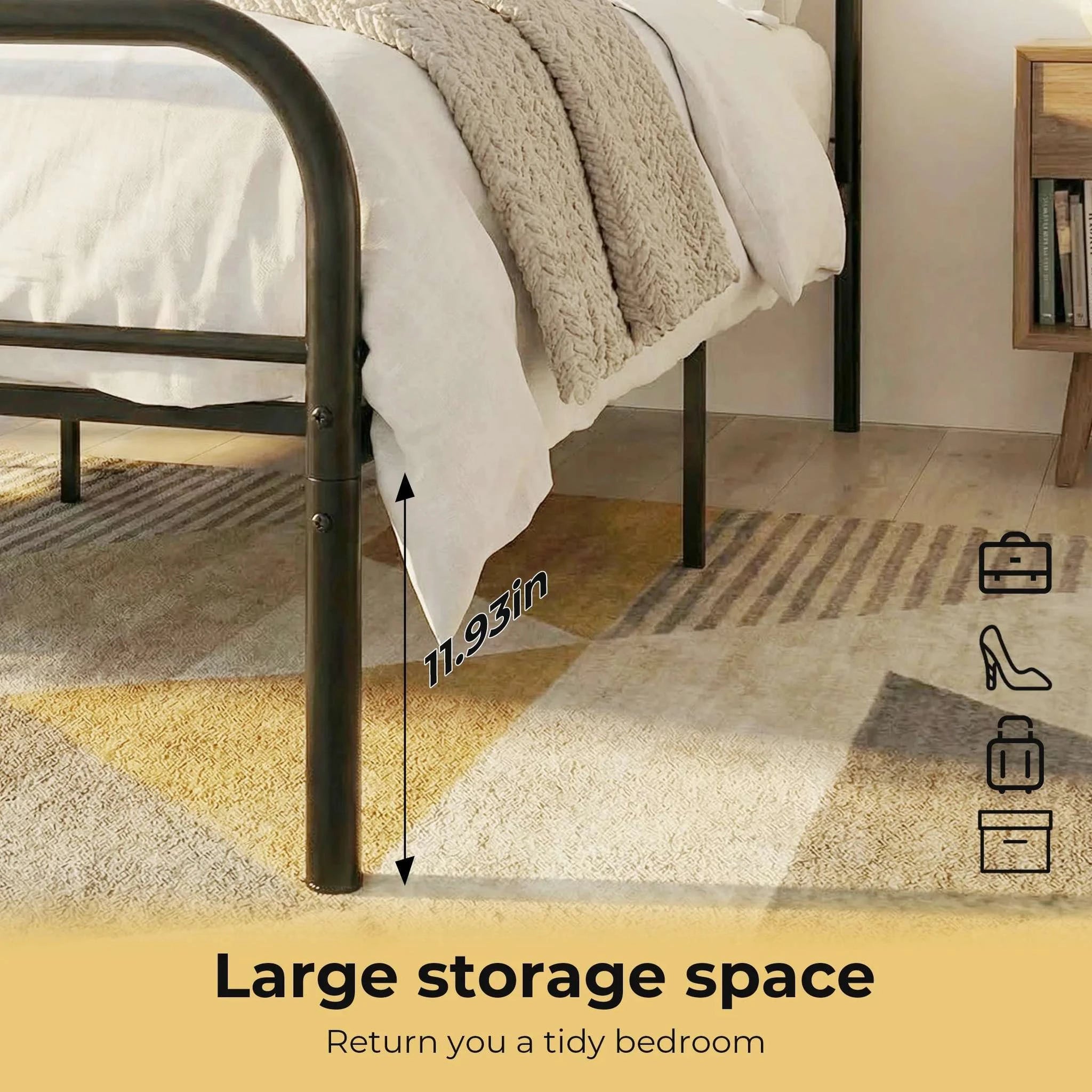 Heavy Duty Metal Platform Bed Frame with 11.9" Storage Space-Twin / United States