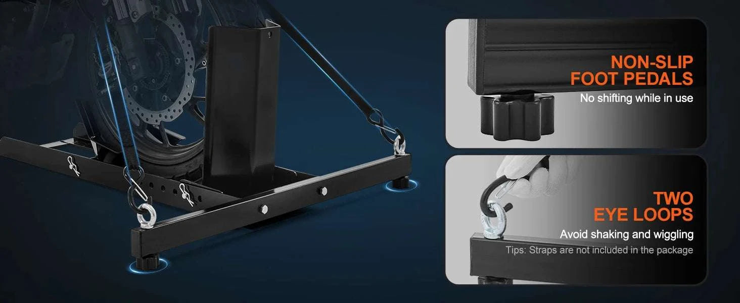 Heavy-Duty Motorcycle Wheel Chock Stand 1800lbs Adjustable Fit-3 Adjustable Holes / United States