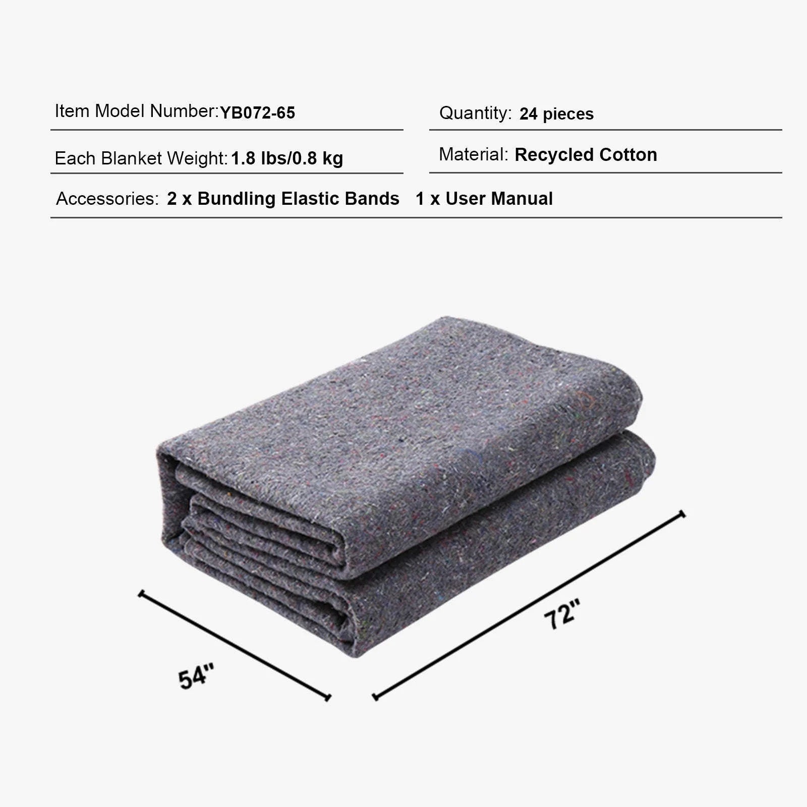 Heavy Duty Moving Blanket 12/24 Pack 72 x 54 in with Bundling Bands-24 pcs / Poland