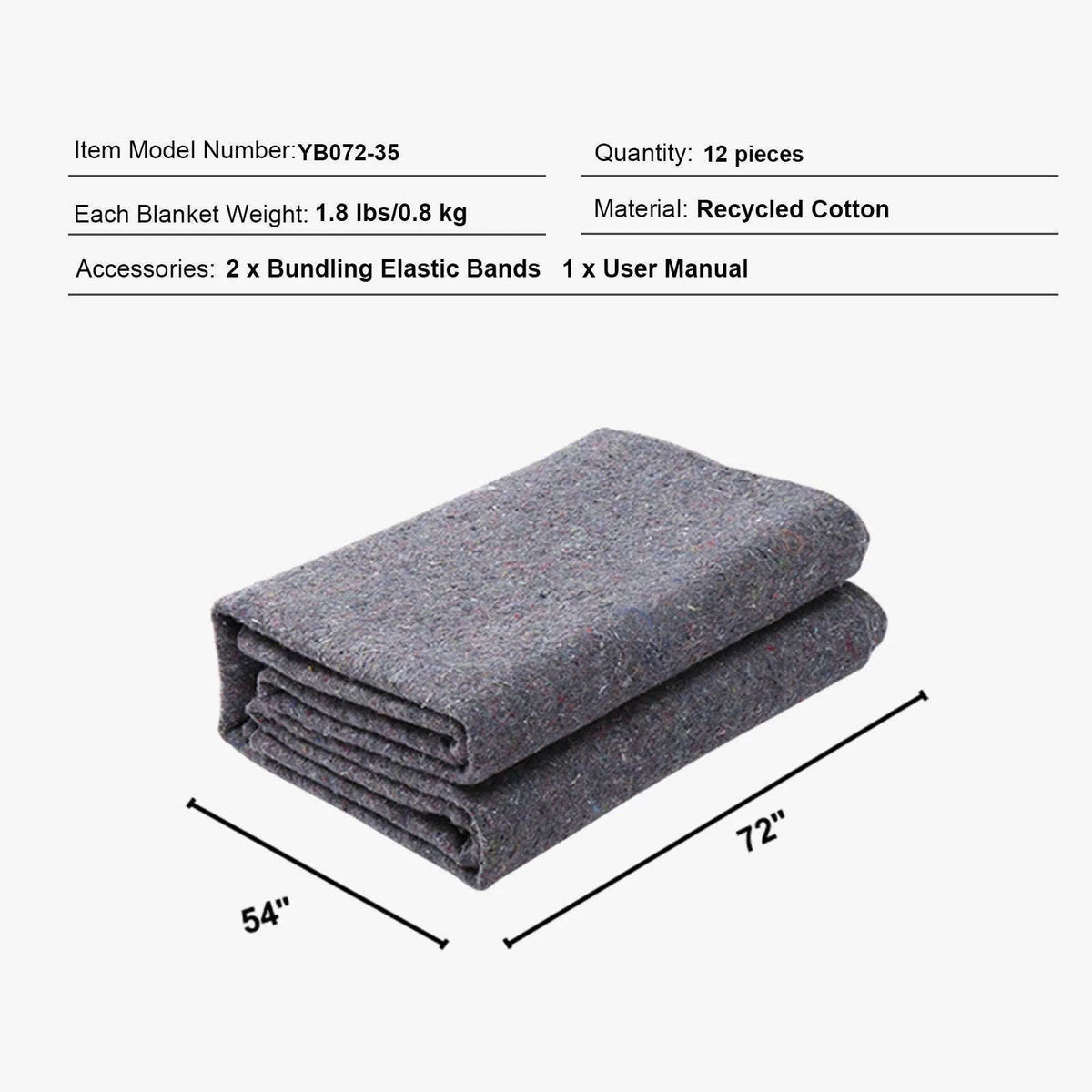 Heavy Duty Moving Blanket 12/24 Pack 72 x 54 in with Bundling Bands-24 pcs / Poland