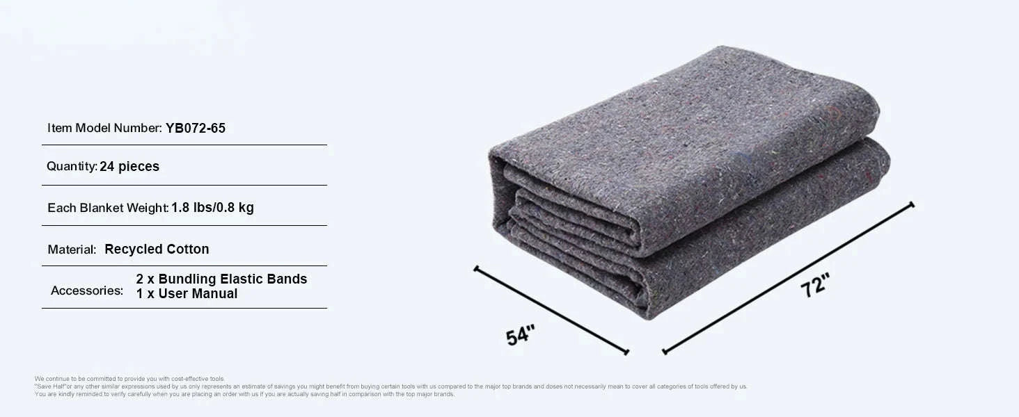 Heavy Duty Moving Blanket 12/24 Pack 72 x 54 in with Bundling Bands-24 pcs / Poland