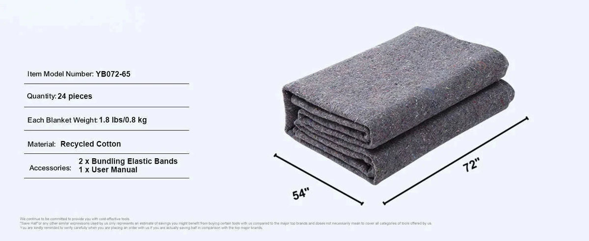 Heavy Duty Moving Blanket 12/24 Pack 72 x 54 in with Bundling Bands-24 pcs / Poland