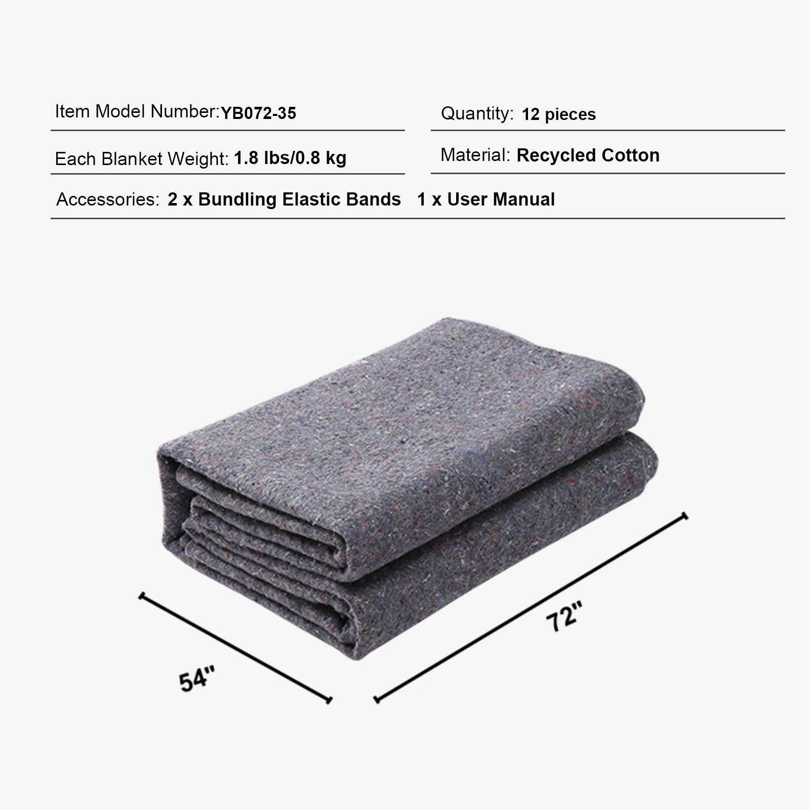 Heavy Duty Moving Blanket 12/24 Pack 72 x 54 in with Bundling Bands-24 pcs / Poland