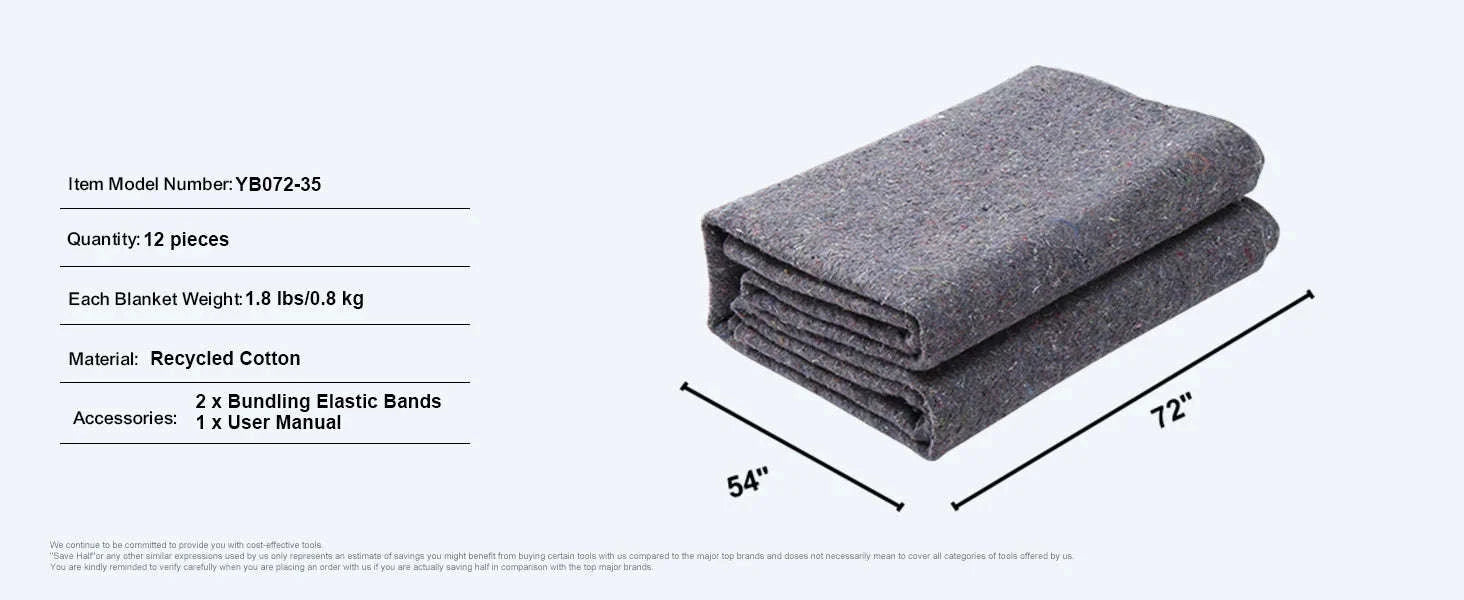 Heavy Duty Moving Blanket 12/24 Pack 72 x 54 in with Bundling Bands-24 pcs / Poland