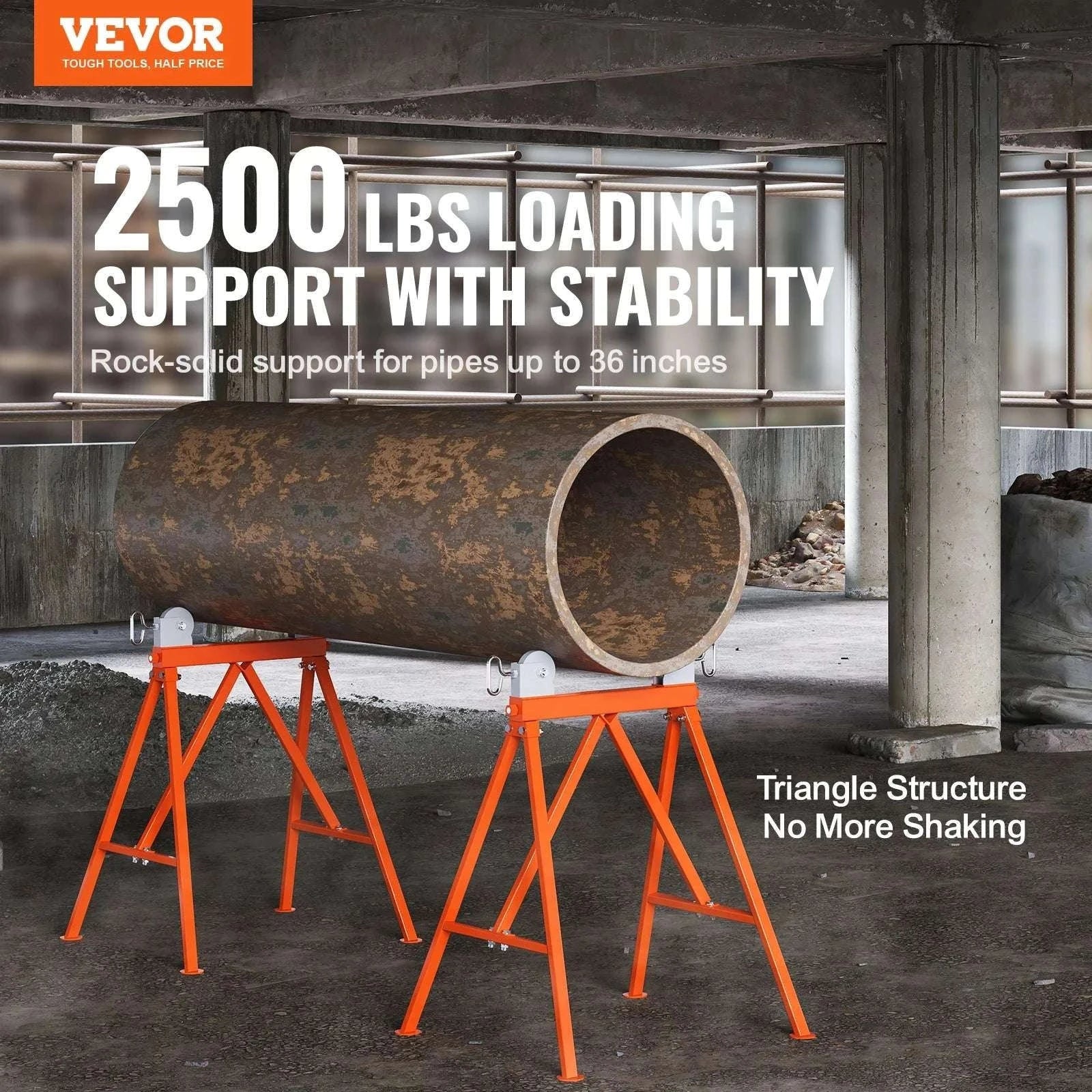Heavy Duty Pipe Stand with Roller Head 2500 lb Capacity Adjustable 2–36 in-Pipe Stand / GERMANY