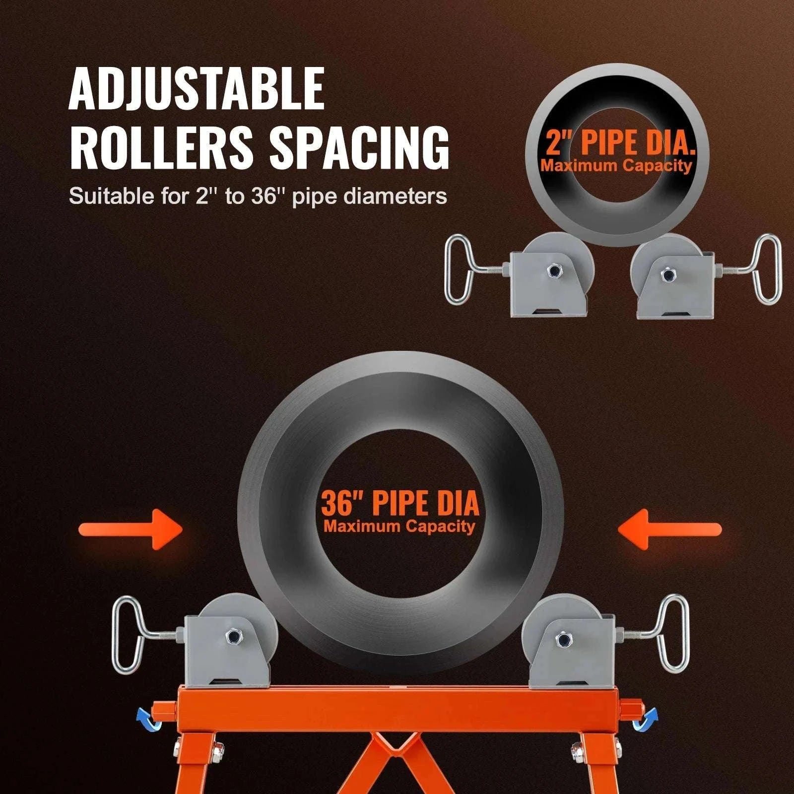 Heavy Duty Pipe Stand with Roller Head 2500 lb Capacity Adjustable 2–36 in-Pipe Stand / GERMANY