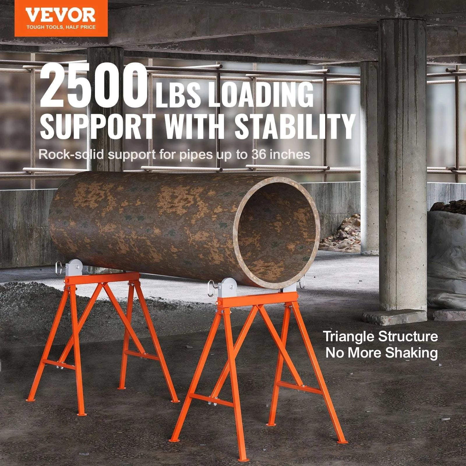 Heavy Duty Pipe Stand with Roller Head 2500 lb Capacity Adjustable 2–36 in-Pipe Stand / GERMANY