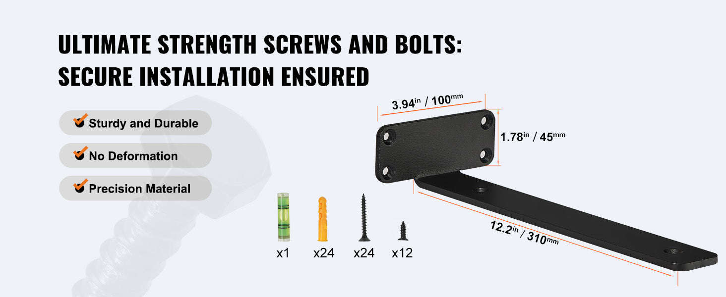 Heavy Duty Shelf Brackets Matte Black Steel-12x1.6x1.6in 6pcs / United States