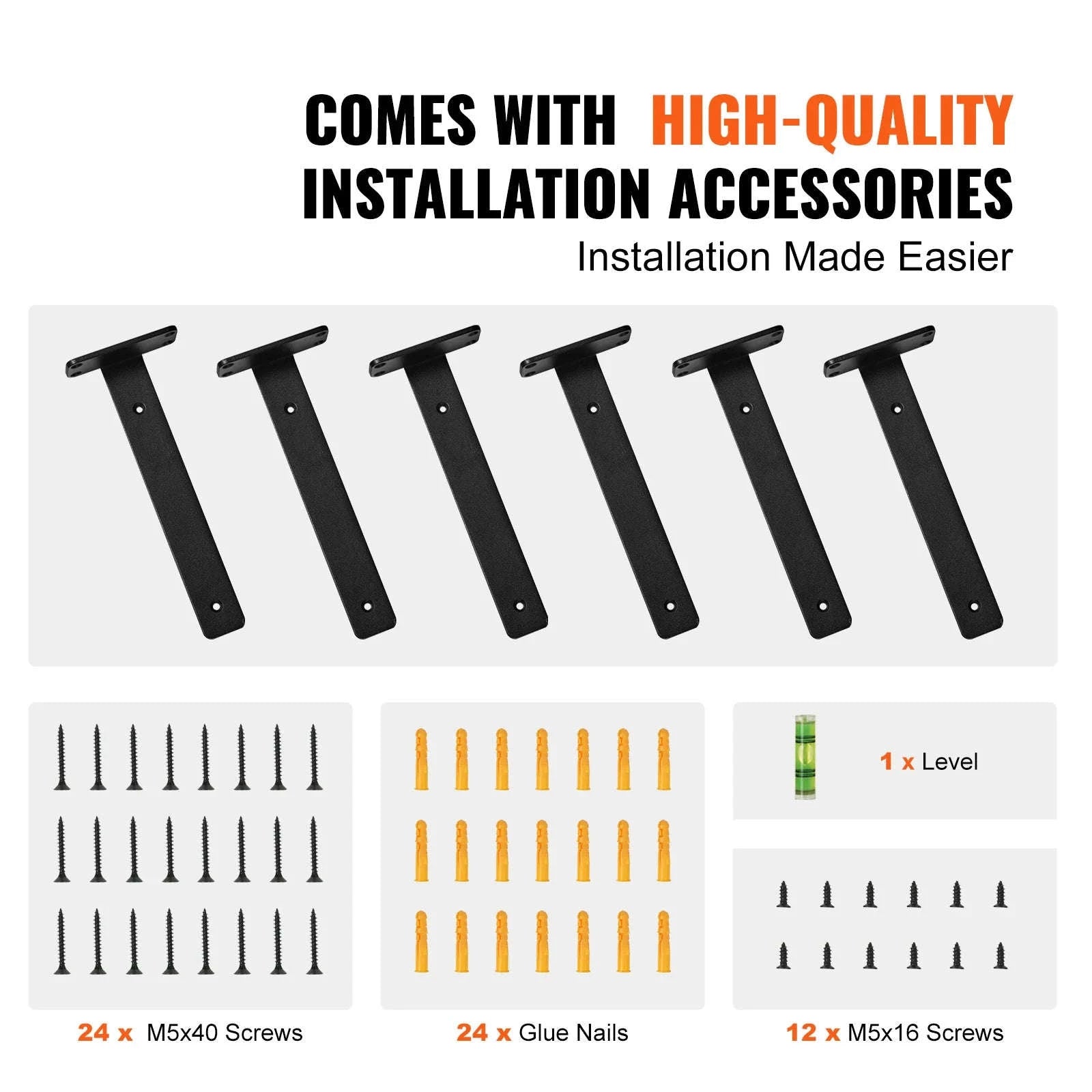 Heavy Duty Shelf Brackets Matte Black Steel-12x1.6x1.6in 6pcs / United States