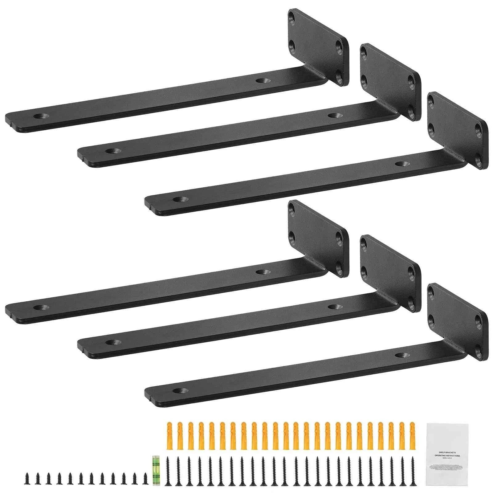 Heavy Duty Shelf Brackets Matte Black Steel-12x1.6x1.6in 6pcs / United States