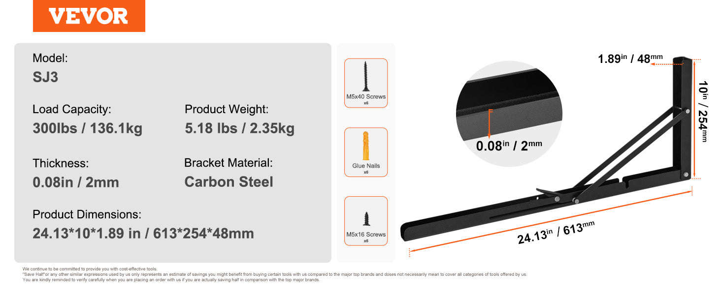 Heavy Duty Shelf Brackets Matte Black Steel-12x1.6x1.6in 6pcs / United States