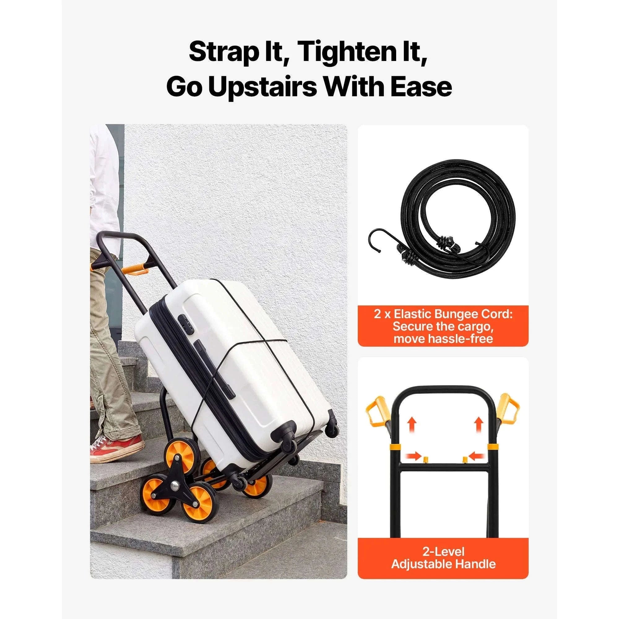 Heavy Duty Stair Climbing Cart with Telescoping Handle, 6 Wheels, 2 Bungee Cords-770lbs / france