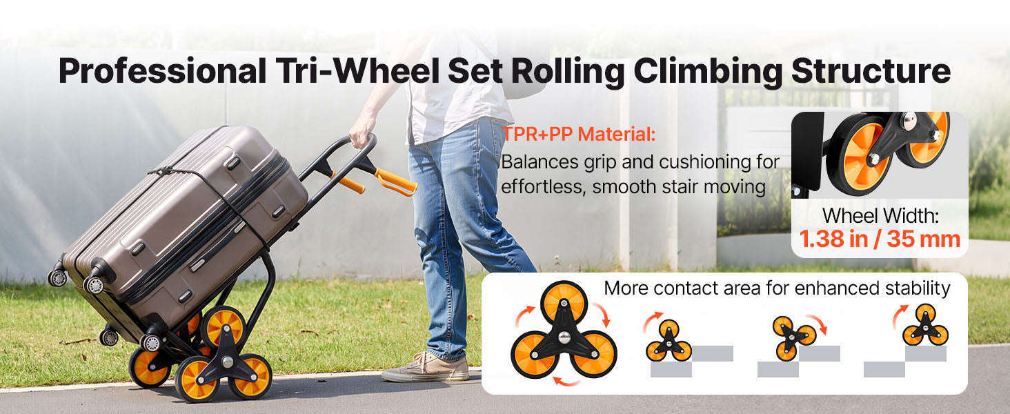 Heavy Duty Stair Climbing Cart with Telescoping Handle, 6 Wheels, 2 Bungee Cords-770lbs / france